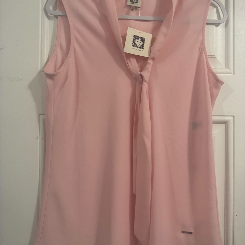 Anne Klein Pink Blouse with Sailor Collar and Tie Front